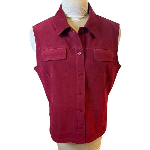 Talbots Vintage Red Micro Suede Stretch Button Down Vest Sz. L 1990’s Y2K - Picture 5 of 8